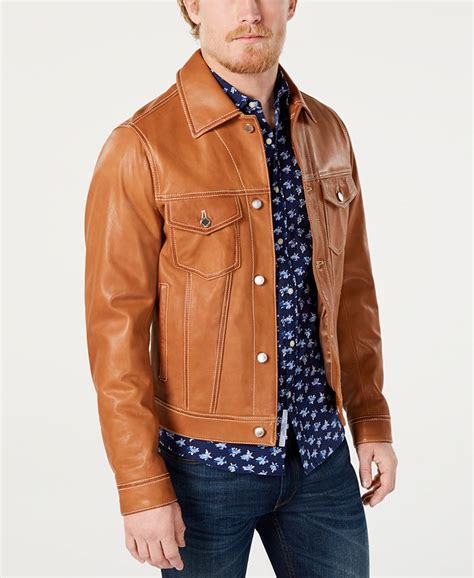 Michael Kors Men's Burnished Leather Trucker Jacket 